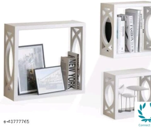 Unique Wall Shelves - LXHXB: 28X28X12 cm, White, Wooden, No. of shelves :-3